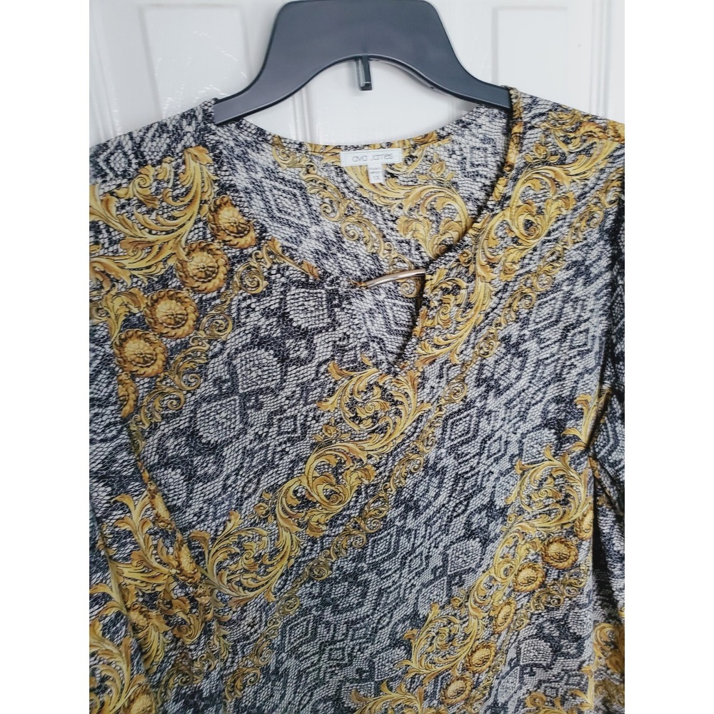 Ava James Tunic Top Black Gold Snakeskin Baroque Print V-Neck Plus 1X